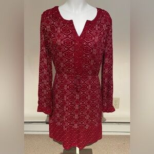 Cato Red Geometric Long Sleeve Dress